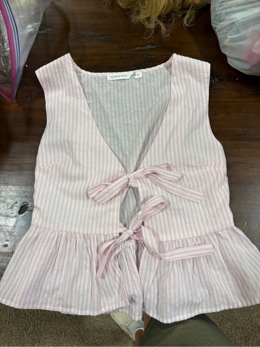 Altar'd State Pink and White Striped Scoop Neck Top